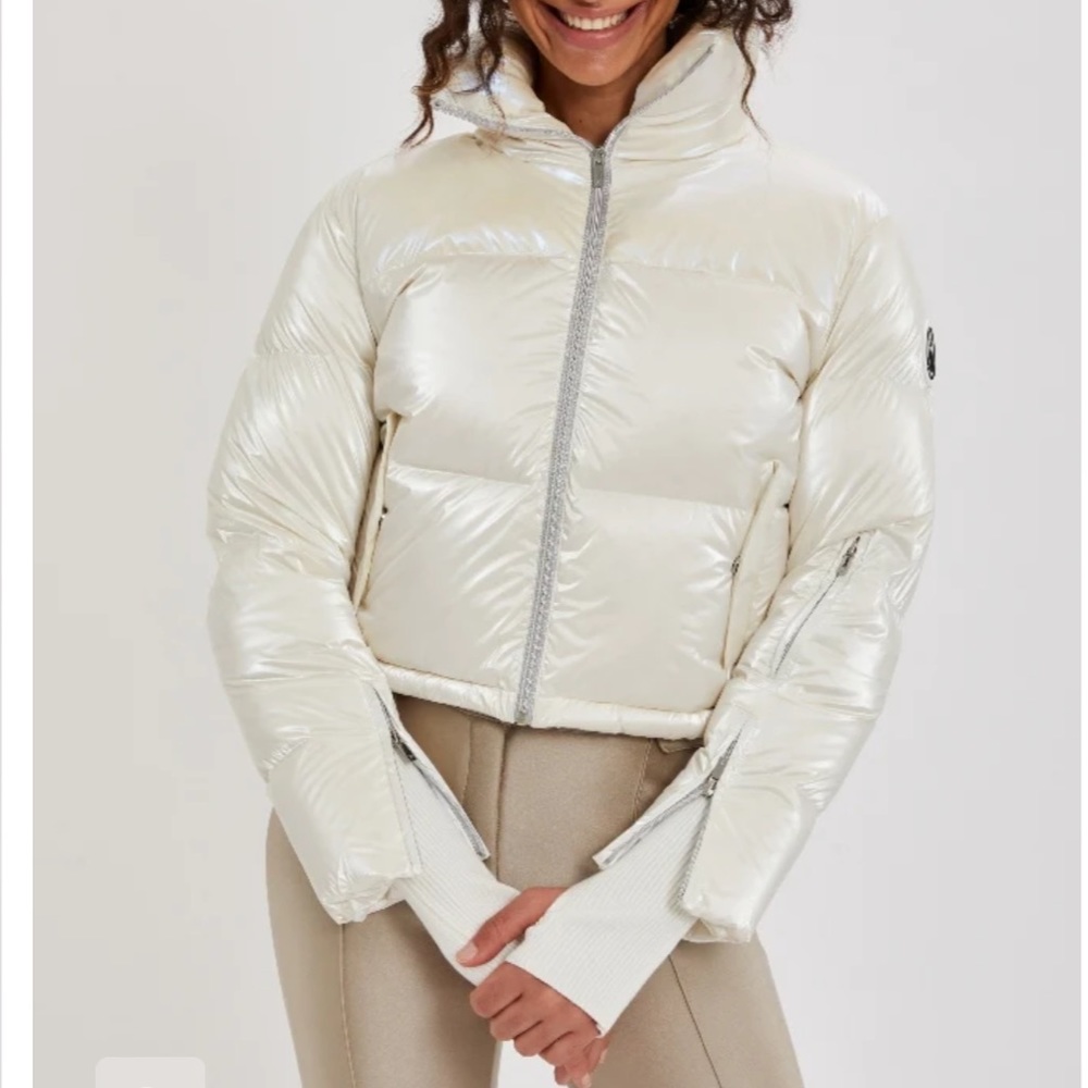 My Sunday Ski cropped bomber ski jacket - snow sparkle white